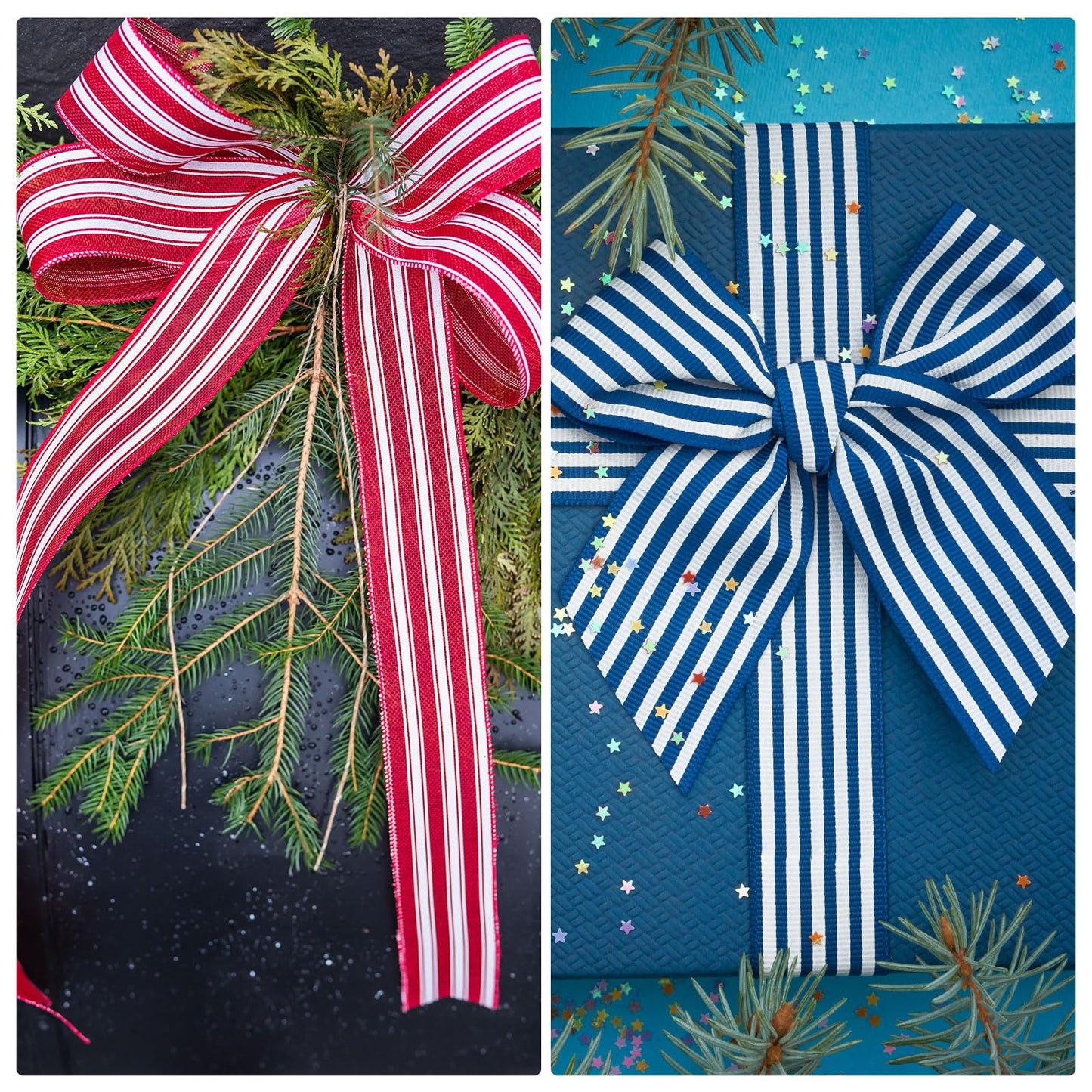 PATIKIL 20 Yards x 1.5" Striped Ribbon, Wired Gift Wrapping Ribbon Satin for Christmas Craft Birthday Wedding Festival Wreath, Red White/Red Green