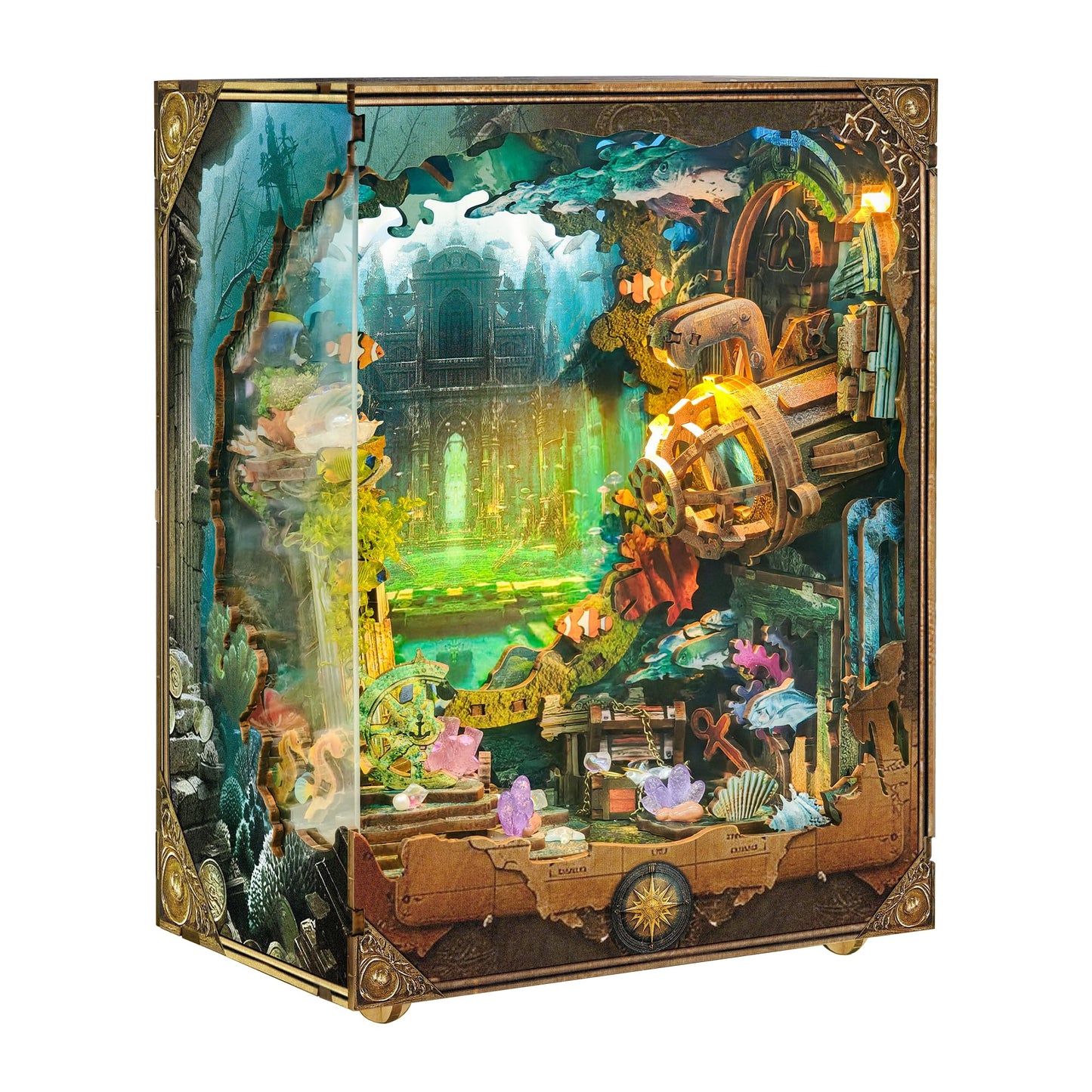 STRUCWOOD DIY Book Nooks - Deep-Sea Submarine Adventure Miniature House Kit | Rotating Background, LED Lights, Touch Control, Self-Assembly Craft Model Kits for Gifting & Decor - Discover Atlanta