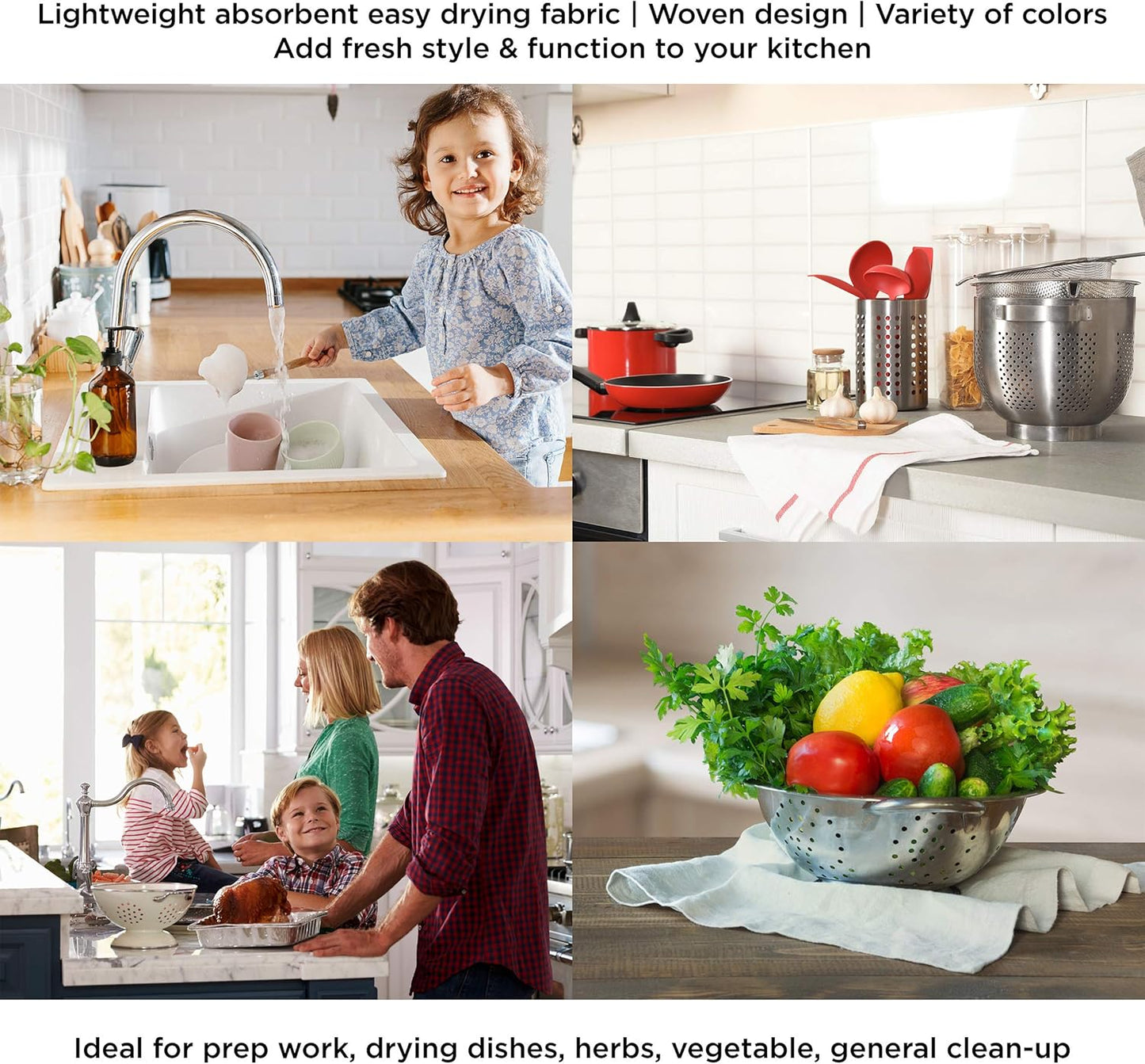 Kitchen Dish Set of 16 - 100% Cotton Wash Cloths, Waffle Weave in 4 Colors for Cleaning by BH
