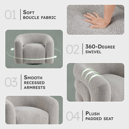 Lexicon Modern Swivel Accent Chair, Cozy Boucle Arm Chair with Plush Curved Back, Soft Stitching Cushions for Living Room/Bedroom/Office, Fully Assembled, Gray