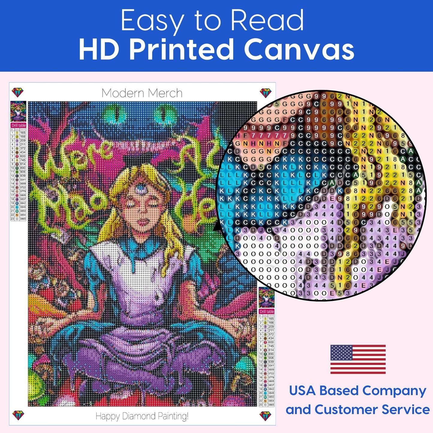 Modern Merch Alice in Wonderland Diamond Art Kits for Adults 'We're All Mad Here' 5D Diamond Painting for Adults, DIY Trippy Wall Art, Cross Stitch Gem Art, Full Round Drill 12x16