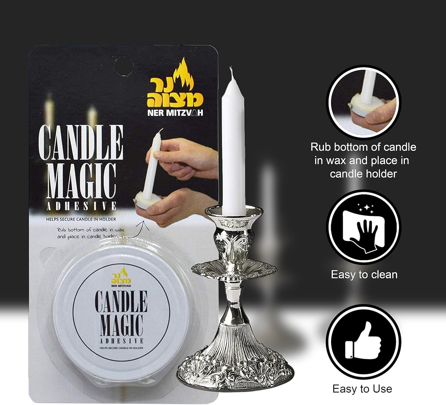 Ner Mitzvah Candle Magic, Candle Wax Adhesive, 2 Pack