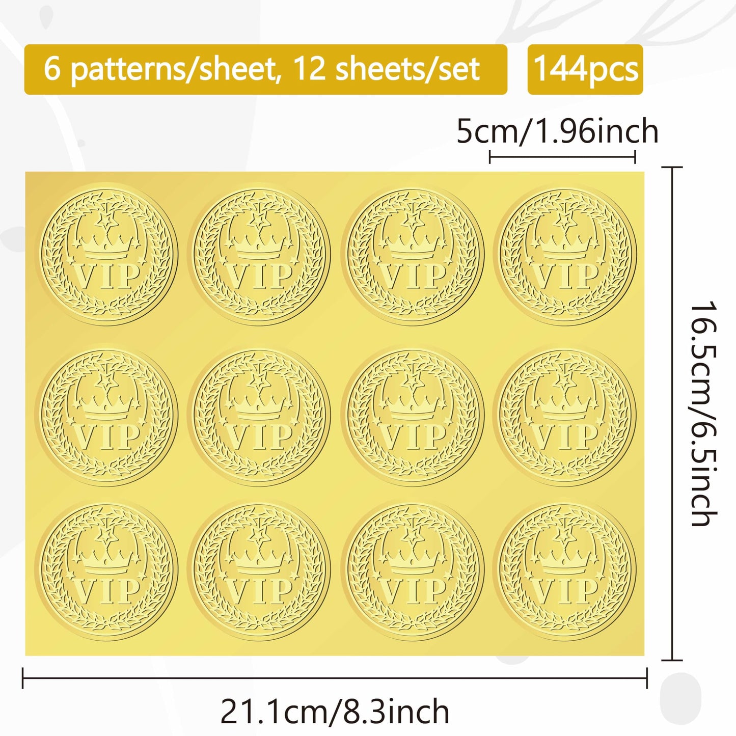 CRASPIRE 144Pcs VIP Crown Gold Foil Embossed Stickers 2" Self Adhesive Certificates Envelopes Seals Sticker Labels for Wedding Invitation Graduation Corporate Diplomas Gift Wrapping