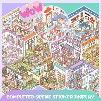 3D Sticker Scene Book Sticker Therapy for Adults Kids Teens 2 Books with 12 Sets of DIY 3D Room Miniature Scene Stickers Featuring Various Themes