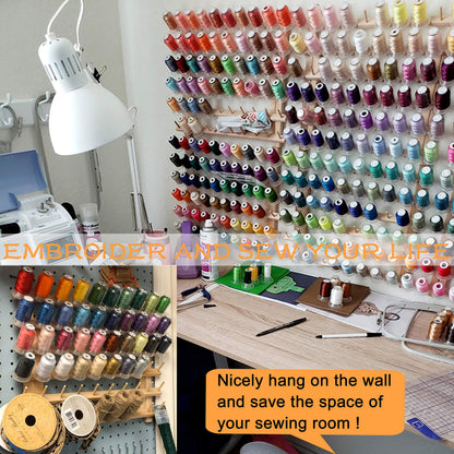 New brothread 4X60 Spools Wooden Thread Rack/Thread Holder Organizer with Hanging Hooks for Embroidery Quilting and Sewing threads