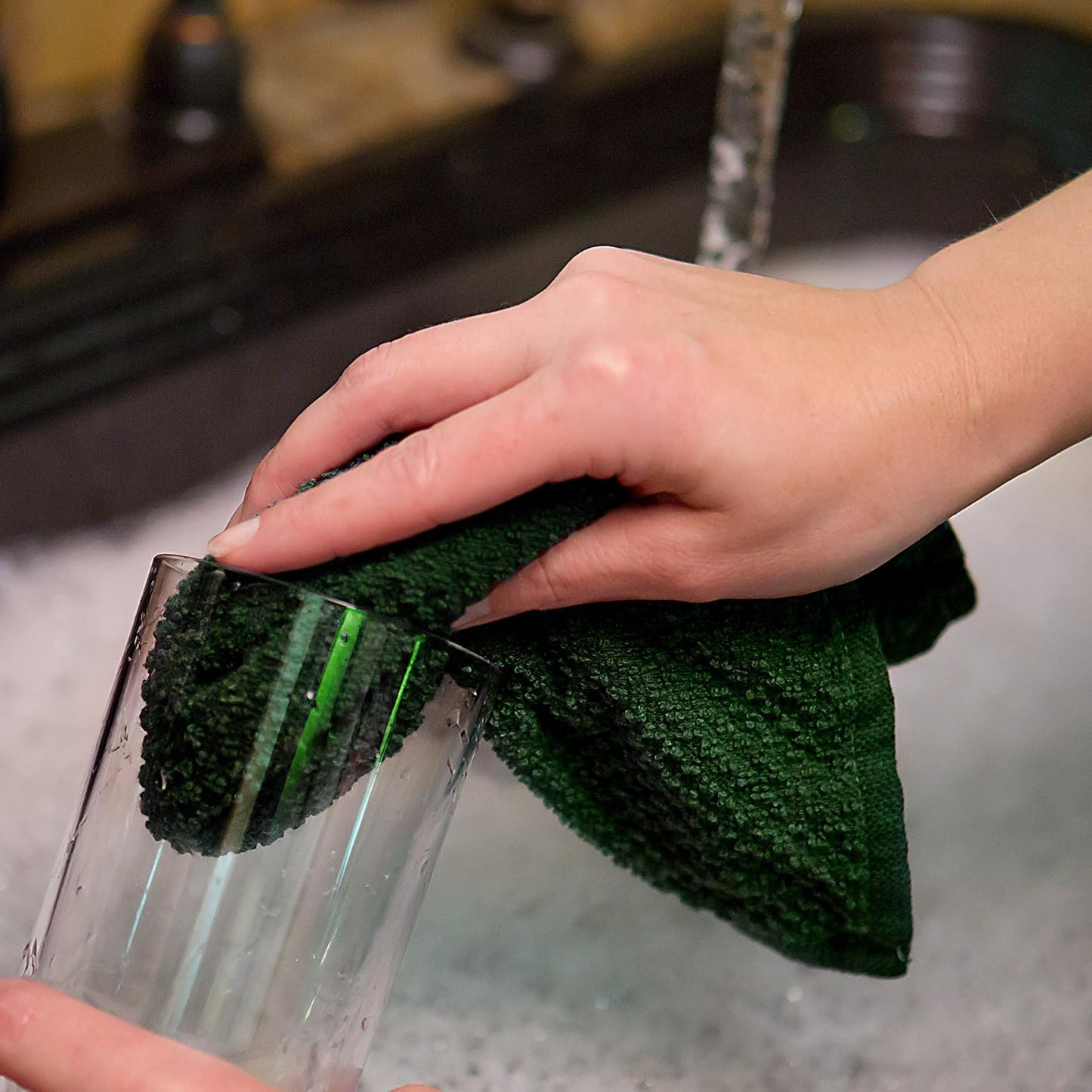 Kitchen Towels Dishcloths, 100% Cotton, Set of 8, Dark Green and White Reusable Cleaning Cloths
