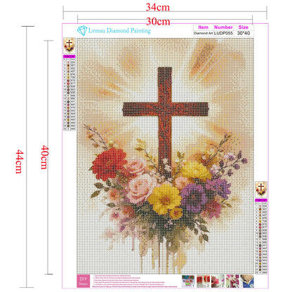 Lvmuu Religious Cross Diamond Art Kits for Adults, Jesus Christ Cross 5D Diamond Painting Kits for Beginners Paint By Numbers Full Round Drill Gem Art Craft Home Decoration 12x16in