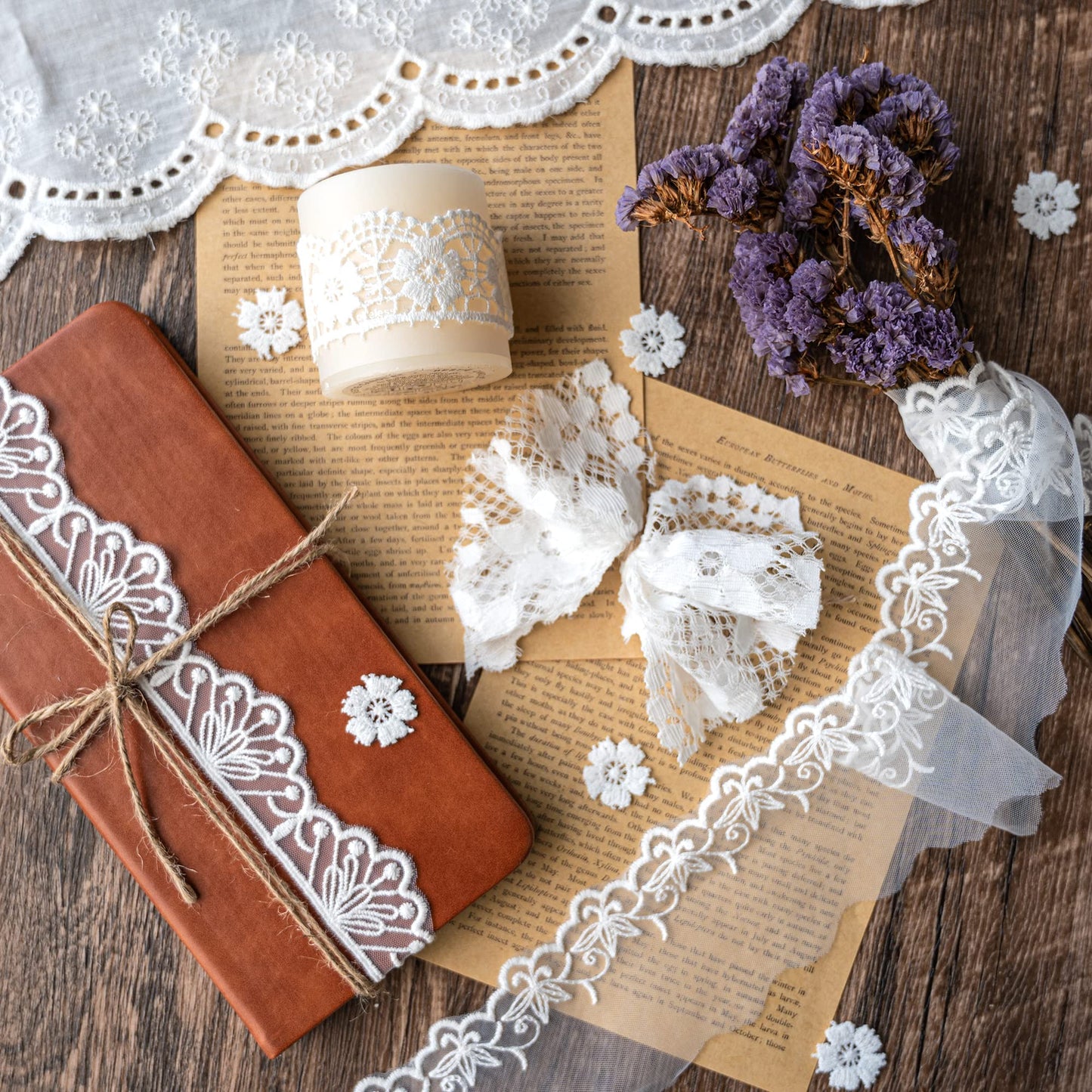 5 Packs Embroidery Lace Trim Premium White Sewing Lace Ribbon Scalloped Cotton Lace Decorative Crochet Trimming 2 Yards x 5 Designs for DIY Sewing Crafting Wrapping Wedding Scrapbooking (Baby)