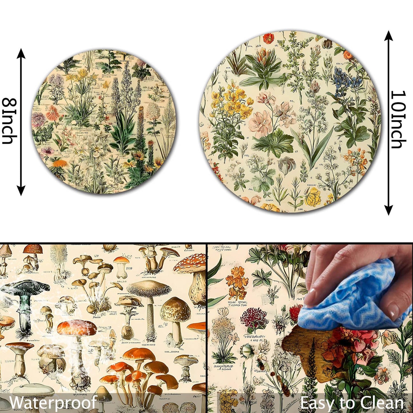 TUMOVO Wildflowers Botanical Science Art Stove Burner Covers Set of 4,Stove Top for Gas Burners,Mushroom Collection Pattern Electric Stove Covers,Metal Stove Burner Cover Gilt(Brown),10''Wx10'H