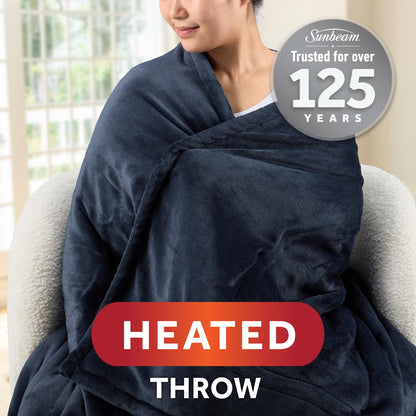 Sunbeam Electric Throw Royal Mink Sherpa Heated Blanket, 4 Heat Settings, 4-Hour Auto Shut-Off, Fast Heating, Luxurious and Ultra Comfy, Night Fog Color, 50" x 60"