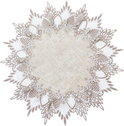 15 inches 15 Natural Linen Doily Round Neutral Earth Tones Beige Lace Coffee Table Topper Dresser Scarf Place Mats