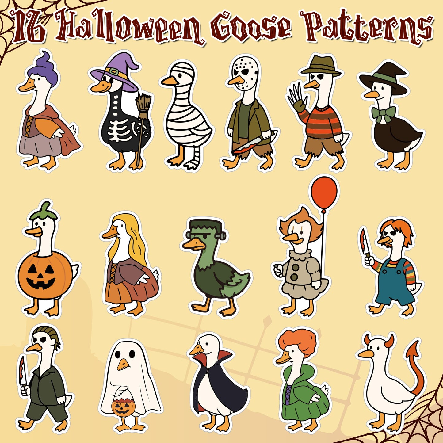 DSjuedui Spooky Goose Stickers Roll – 1000Pcs Funny Cartoon Ghost Pumpkin Goose Waterproof Decoration Decals Gifts for Halloween Christmas Scrapbooking Skateboards Party Birthday Home Decor Laptop