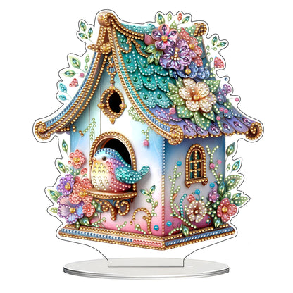 DIY Tabletop Diamond Art Kit for Adult – Gem Painting Art Desktop Ornament with Special Shaped Rhinestones, Acrylic Stand-Up Gem Craft for Home Décor & Gift Idea (Bird House)