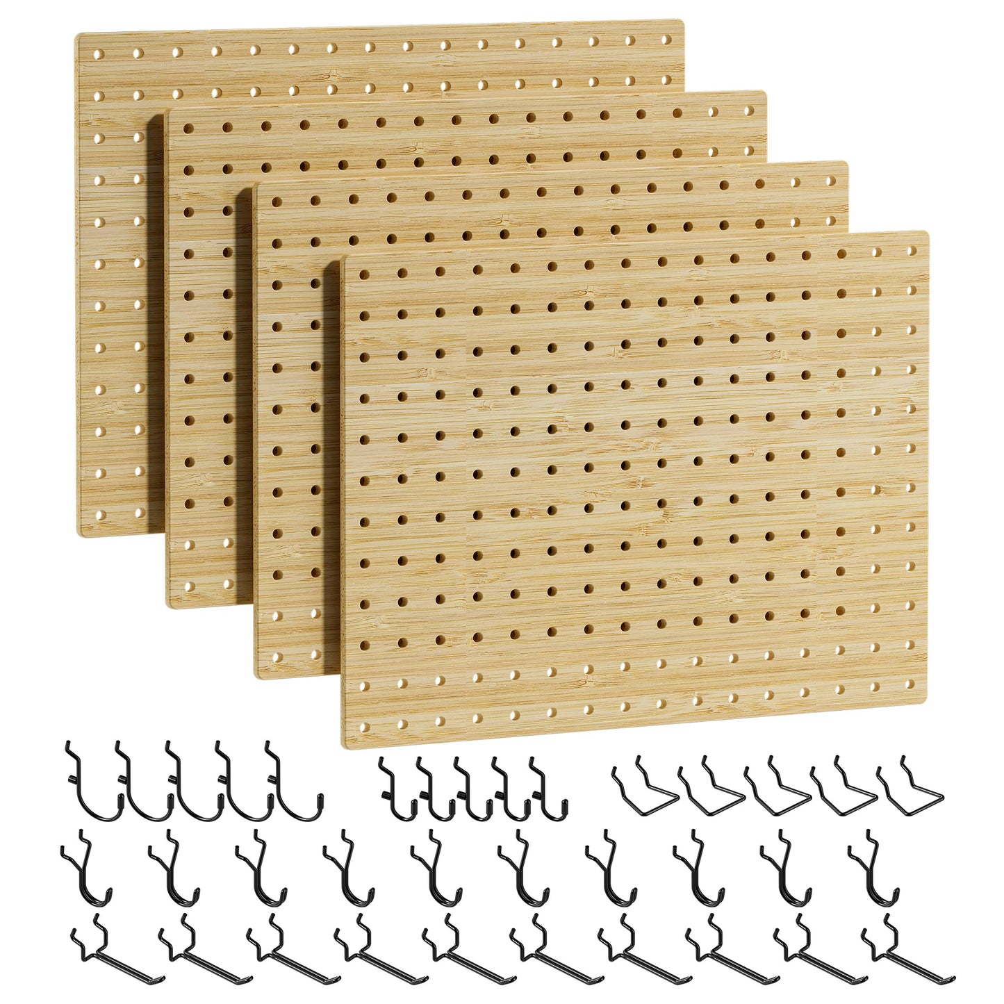 VOIMO Bamboo Peg Board, Eco-Friendly Pegboard Organizer Set with 35 Hooks – Wall Mounted Storage Rack for Kitchen, Tools, Crafts, Garage & Office – Pegboards System for Home Organization