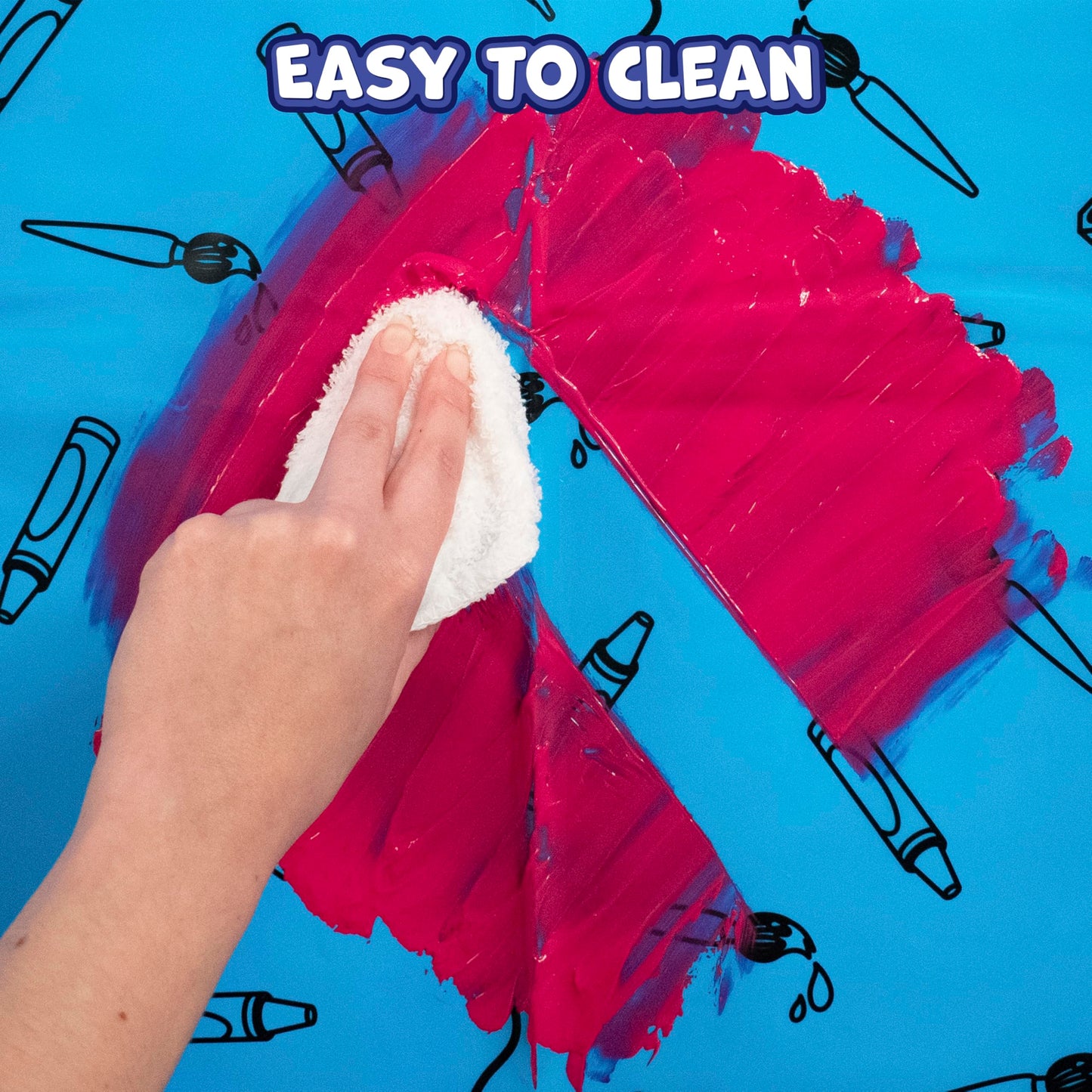 READY 2 LEARN Messy Mat | Protect Tables and Floors While Crafting | Washable High Chair Mat | Waterproof | Reusable and Lightweight | 60”L x 60”W