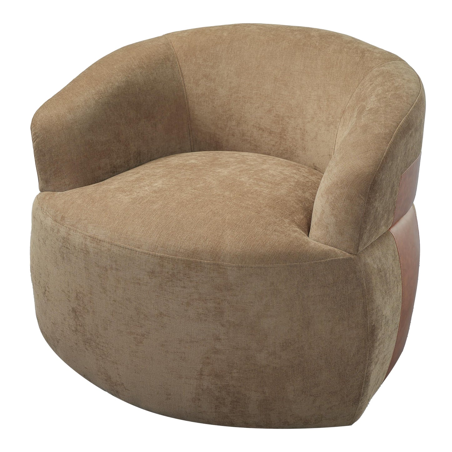 Christopher Knight Home Eldie Fabric Upholstered Swivel Accent Chair with PU Leather Accent, 360-Degree Rotation Armchair, Swivel Barrel Chair with Steel Base+Wood Frame, Lounge Chair Indoor, Brown