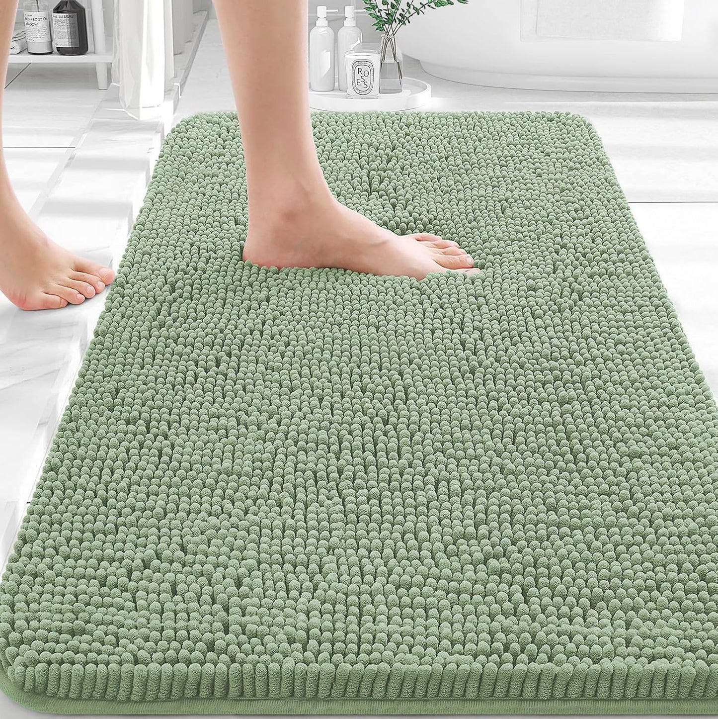 OLANLY Bath Rugs - Extra Soft Chenille with Rubber Backing | Quick Dry & Machine Washable - 32x20 Sage Green