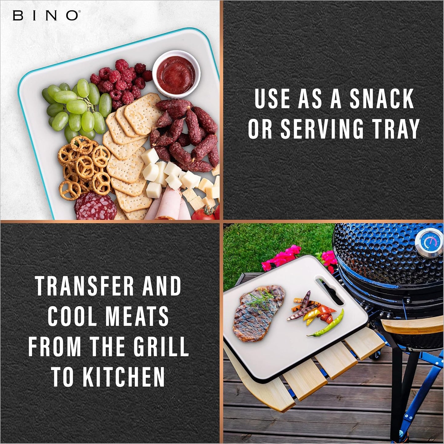 BINO 2-Piece Cutting Board Set - Large, Durable, BPA-Free Plastic, Dual-Sided, Dishwasher Safe, Gray | Home & Kitchen