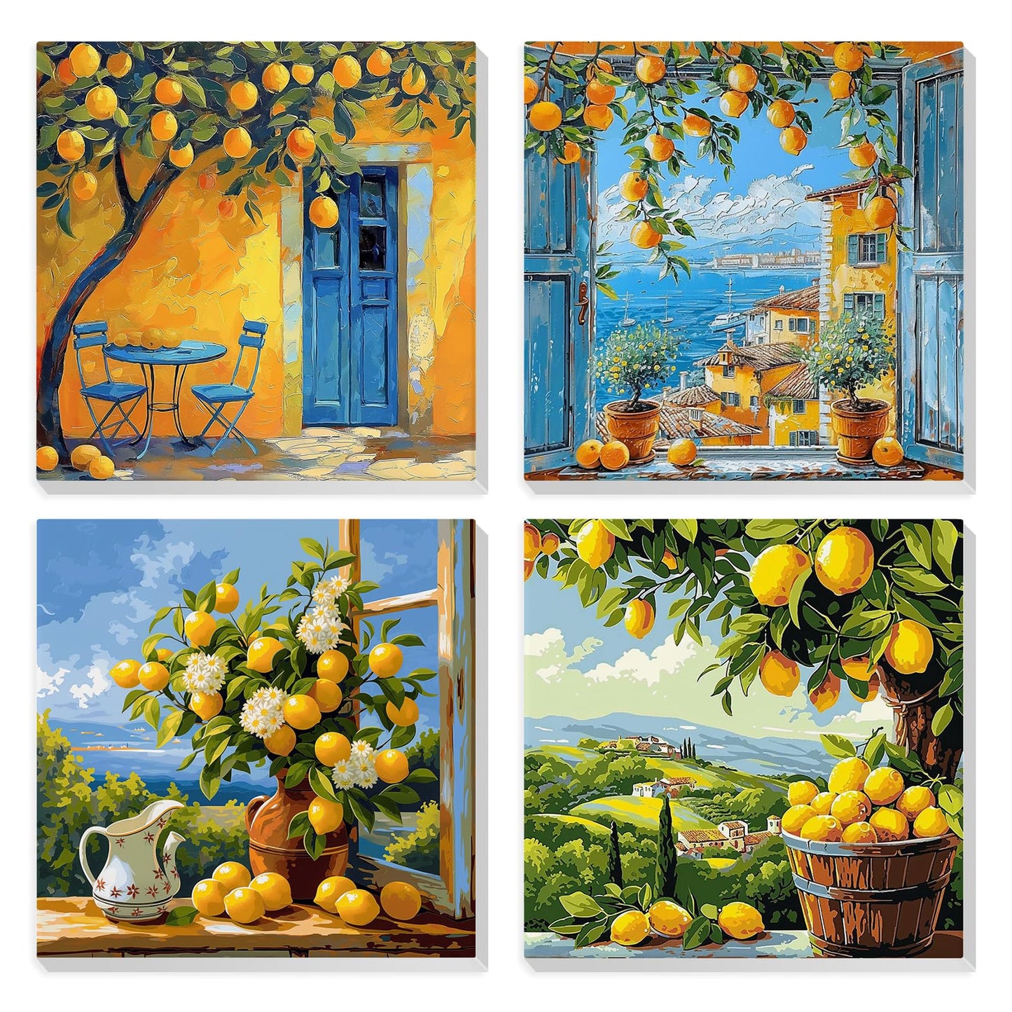 HEIBAGO 4 Pack Framed Paint by Numbers Kit for Adults Beginner, Adult Paint by Number Kits Lemon Tree, DIY Paint by Numbers for Adults,Small Easy Acrylic Oil Painting for Wall Decor 8x8 Inch