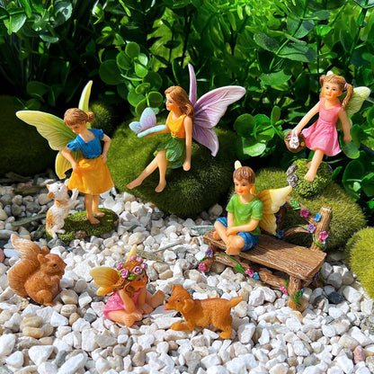 Mood Lab Fairy Garden Figurines with Animals - Miniature Decorative Statues & Accessories Set (8 pcs) - Outdoor & Indoor Garden Decor