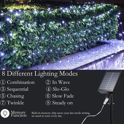 iBaycon 4ft × 6ft Solar Net Mesh Lights, Solar Powered Christmas Net Light Outdoor Waterproof, 8 Modes Bush Netting Lights for Xmas Trees, Party, Garden, Wedding, Outdoor Decorations (White, 2PACK)