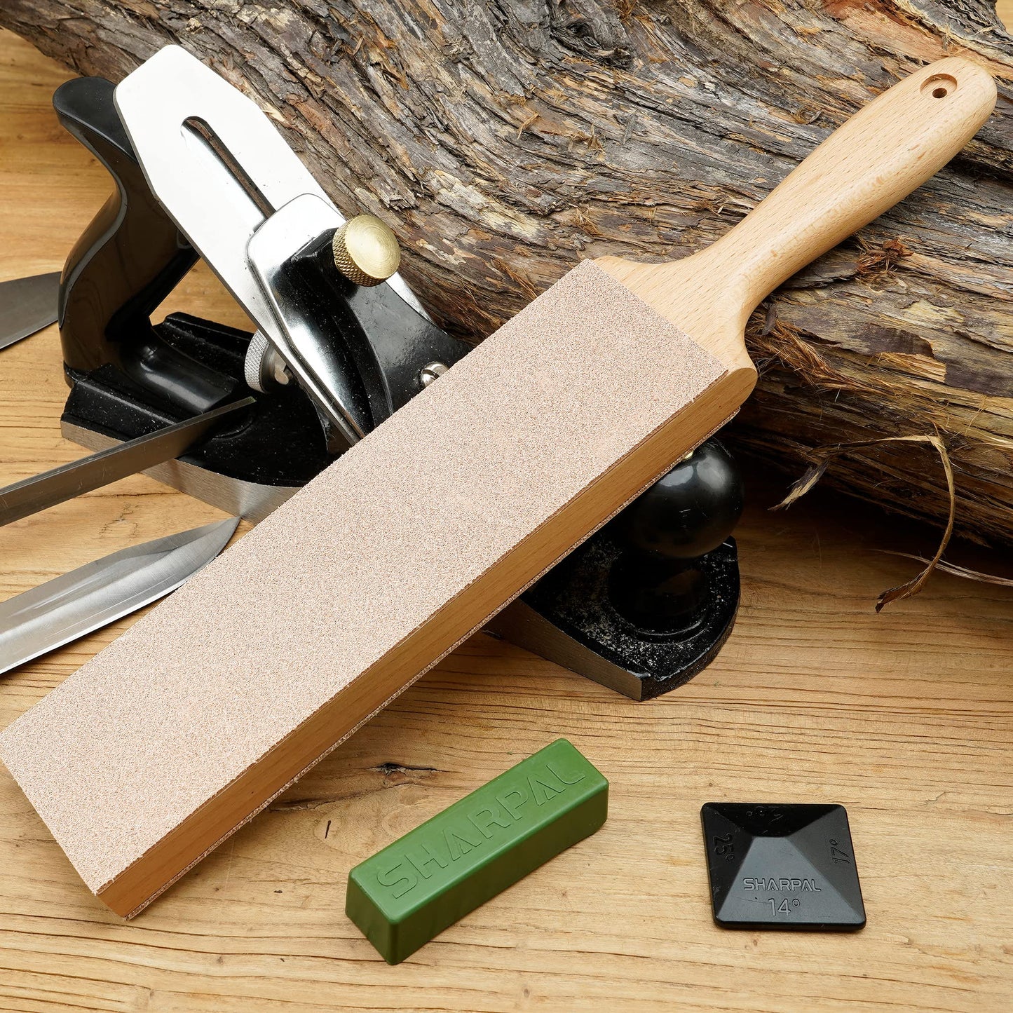 SHARPAL 205H Double-Sided Leather Strop 13.2" x 2.4" Kit, Genuine Cowhide Stropping Block with 2 oz Polishing Compound & Angle Guide, Knife Strop for Honing Knives, Tools, Fathers Day Gift