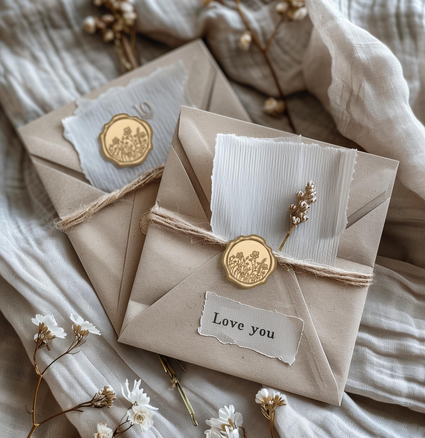 UNIQOOO Wildflower Wax Seal Stickers - Floral Wedding Invitation Envelope Seal Sticker, 50 Pcs Self- Adhesive Light Gold Field of Flowers Stickers, Perfect for Christmas, Gift Wrapping