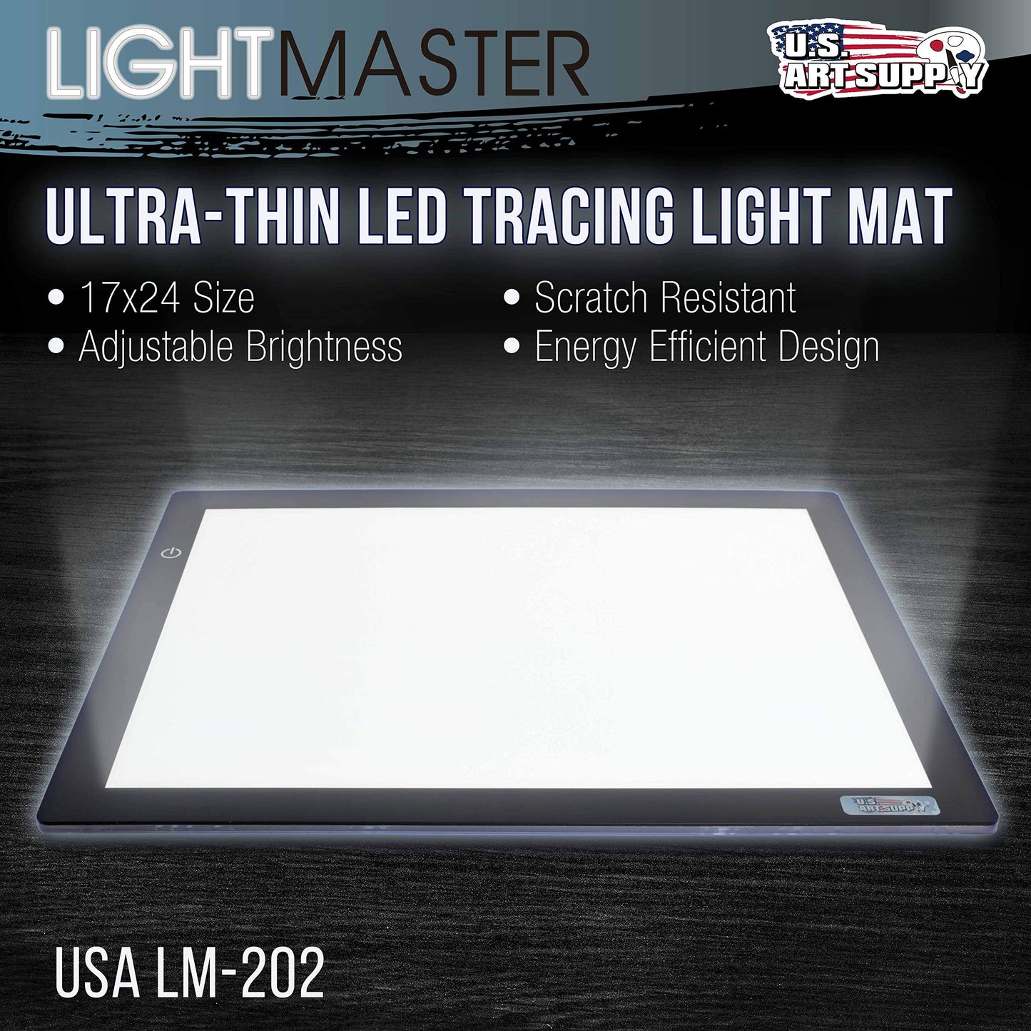 U.S. Art Supply Lightmaster 17"x24" (A2) LED Lightbox Board - 32.5" Diagonal, Ultra-Thin, Dimmable Light Pad - Measuring Grid & Protractor Included - 110V, Flicker-Free, Portable, 50,000 Hour LEDs