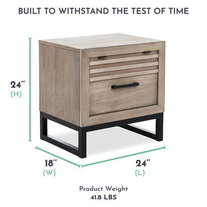 Evolur Kyoto Night Stand in Brown Stone, Unique Two Tone Design, Spacious Drawers with Ball Bearing Glides, Multifunctional Nightstand, Made of Hardwood