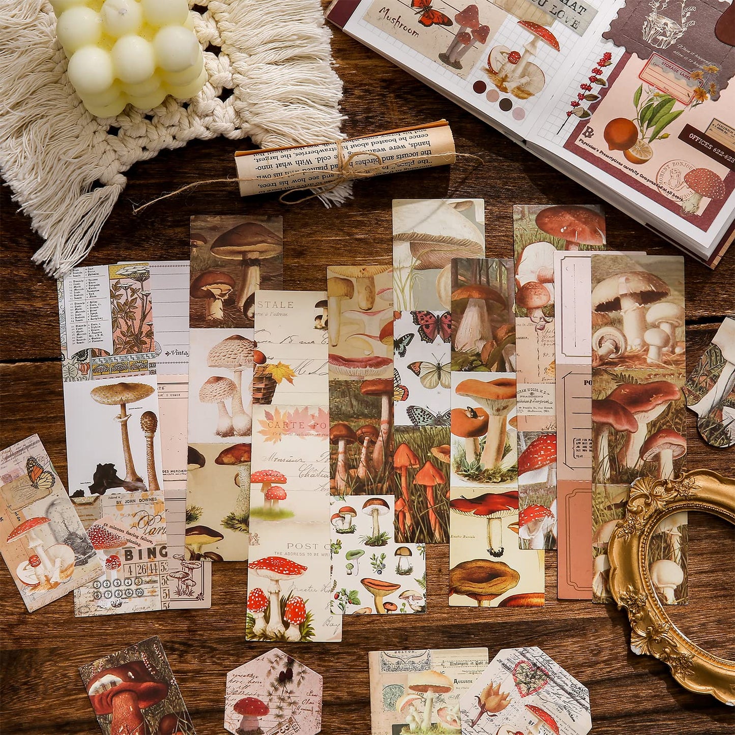 emmoolife Scrapbooking Supplies Kit, Vintage Mushroom Aesthetic Scrapbook Kit for Bullet Junk Journal, Stationery, A6 Grid Notebook, DIY Journaling Supplies, Birthday Craft Gift for Teen Girl Women