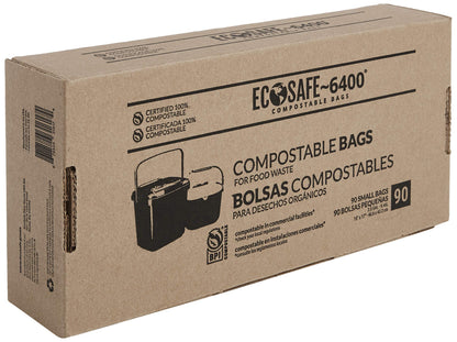 EcoSafe-6400 CP1617-6 Certified Compostable Bag - 16x17” Green Bags for 2.5 Gallon Bin - Extra Strong Leak, Puncture and Tear Resistant Food Scraps Bin Liners, Pack of 90
