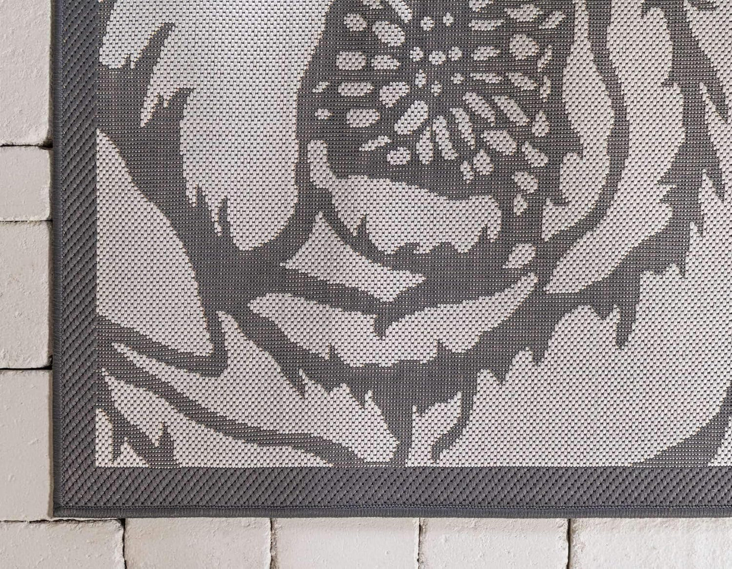 Unique Loom Outdoor Botanical Collection Area Rug - Rose, Gray/Silver (2' x 6' 1" Runner)