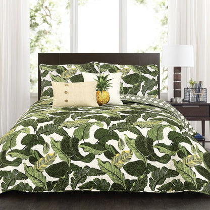 Lush Decor Tropical Paradise Reversible Quilt King Size 5 Piece Set Green - Coastal Bedding Set King Quilt - Beach Decor - Green Quilts