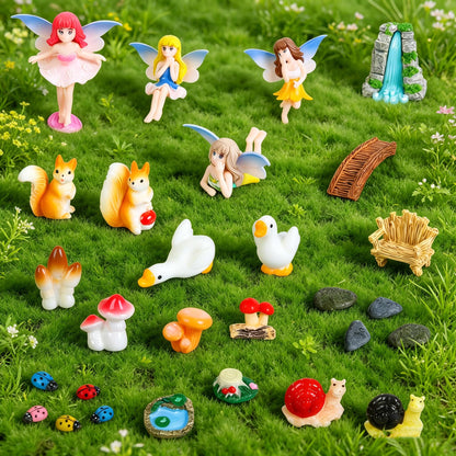 Guotwozi 28Pcs Fairy Garden Accessories Miniature Fairy Garden Kit Mushroom Figurines Plants Dollhouse Furniture Set Fairy Animals,for DIY Terrarium Potted Plants Desk Decor Micro Landscape Ornament