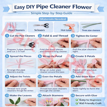 Party Rose 650PCS Pipe Cleaners Craft, Pipe Cleaner Bulk Flower Kit, 6 Colors Chenille Stems Flower Making Kit with Floral Wires, Gardening Tape, Stamens