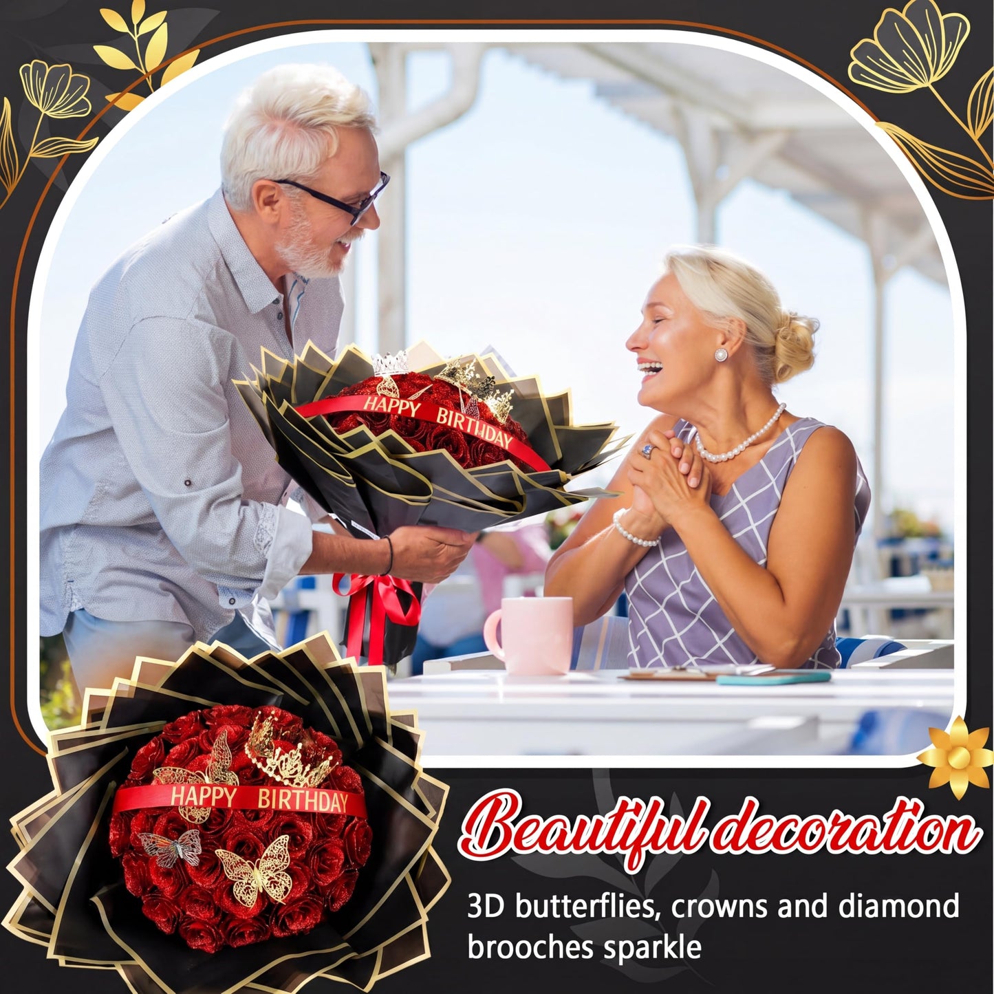Maysing Money Bouquet Kit 12 Pcs Glitter Roses 20 Sheet Flower Wrapping Paper DIY Flower Bouquet Floral Foam Blocks Sticker for Anniversary Birthday Mother's Day Graduation(Red)