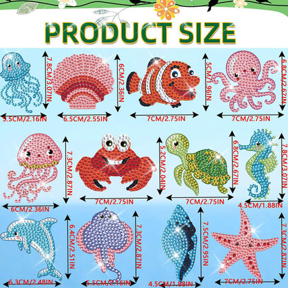 TSJ 12 Pack Diamond Painting Keychain DIY Double Side Diamond Art Kits for Kids Adults Ocean Animals 5D Diamond Key Ring DIY Diamond Ornaments