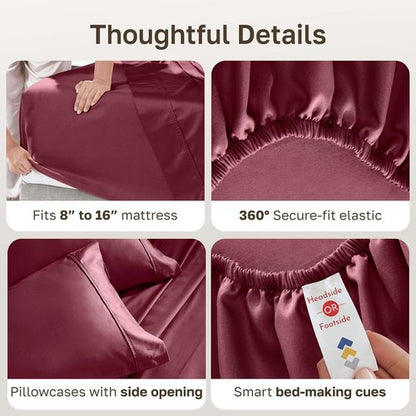 California Design Den Full Size Bed Sheets Set - 100% Soft Cotton, 400 Thread Count, Silky Smooth Sateen, Deep Pockets - Burgundy Red