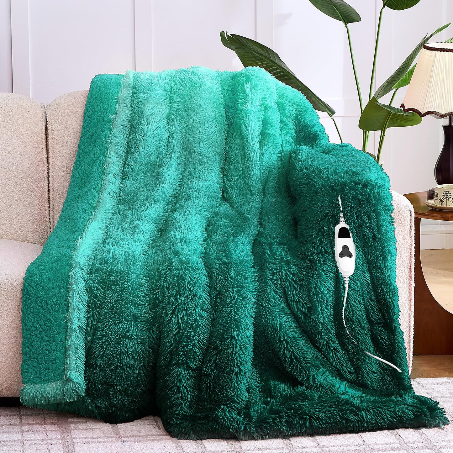 Heated Electric Blanket Throw,Warm Winter Birthday Gifts for Women Her Grandma-Faux Fur with Soft Sherpa,10 Heat Settings,5 Time Settings with Fast Heating, 50x60, Rainbow