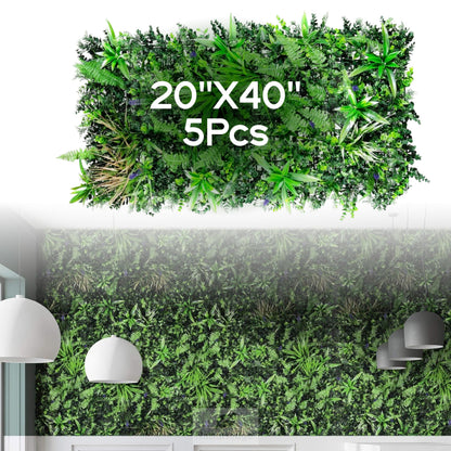 NatraHedge 20''X40'' Artificial Kauai Living Wall Grass Wall Decor, 5Pcs (28SqFt) Hedge Leaf Grass Panels for Indoor, Outdoor, Garden and Balcony Privacy Fence Screen