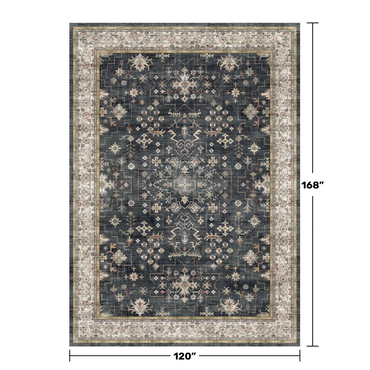 Boho Black Rug for Living Room - Washable 10x14 Area Rug, Dining Room Rugs for Under Table, Soft Low Pile Carpet for Large Bedroom - Farmhouse Decor, Non-Slip & Stain Resistance (10x14 Black/Multi)