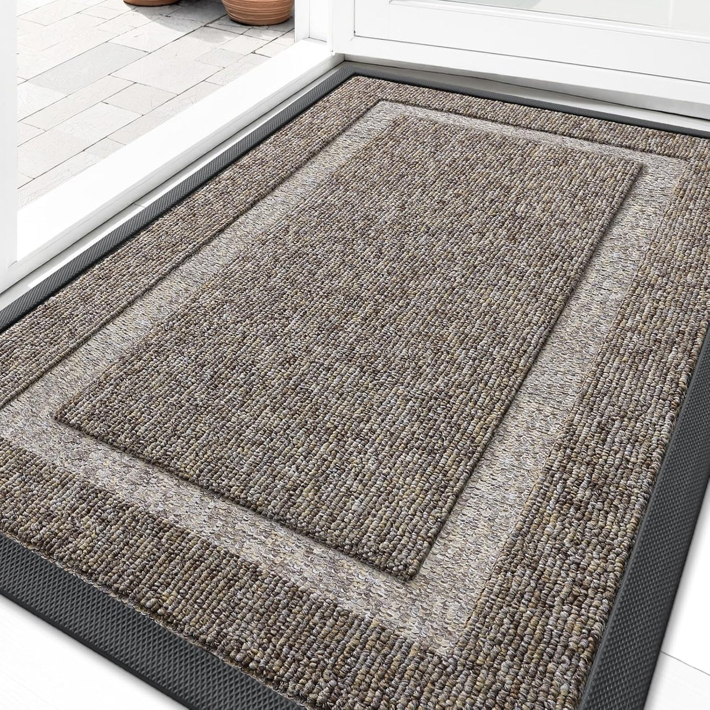 OLANLY Waterproof Front Door Mat - All-Season Indoor/Outdoor Doormat, Easy Clean, 29.5x17, Khaki/White