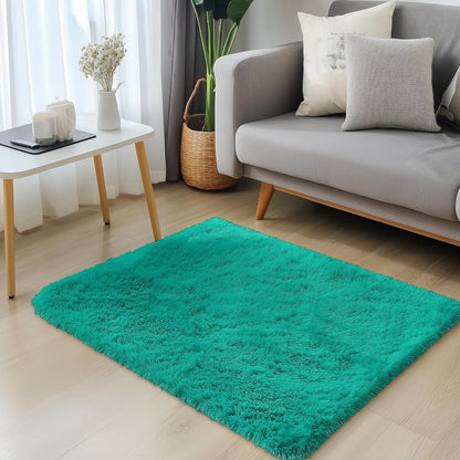 OLANLY Soft Fluffy Shaggy Bedside Rug - Machine Washable Indoor Carpet for Kids | Teal Green, 2x3 ft