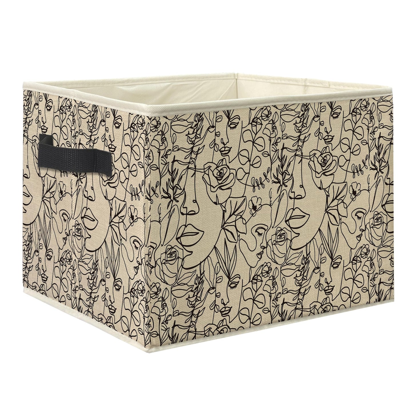 Knibeo Modern Abstract Women Faces Floral Fabric Storage Bins for Shelves Closet, Minimalist Boho Botanical Aesthetic Collapsible Cube Baskets Organizer for Clothes Books Toys