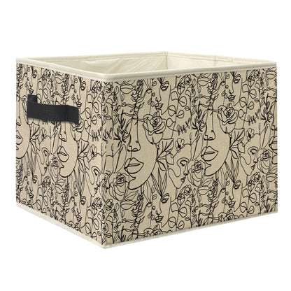Knibeo Modern Abstract Women Faces Floral Fabric Storage Bins for Shelves Closet, Minimalist Boho Botanical Aesthetic Collapsible Cube Baskets Organizer for Clothes Books Toys