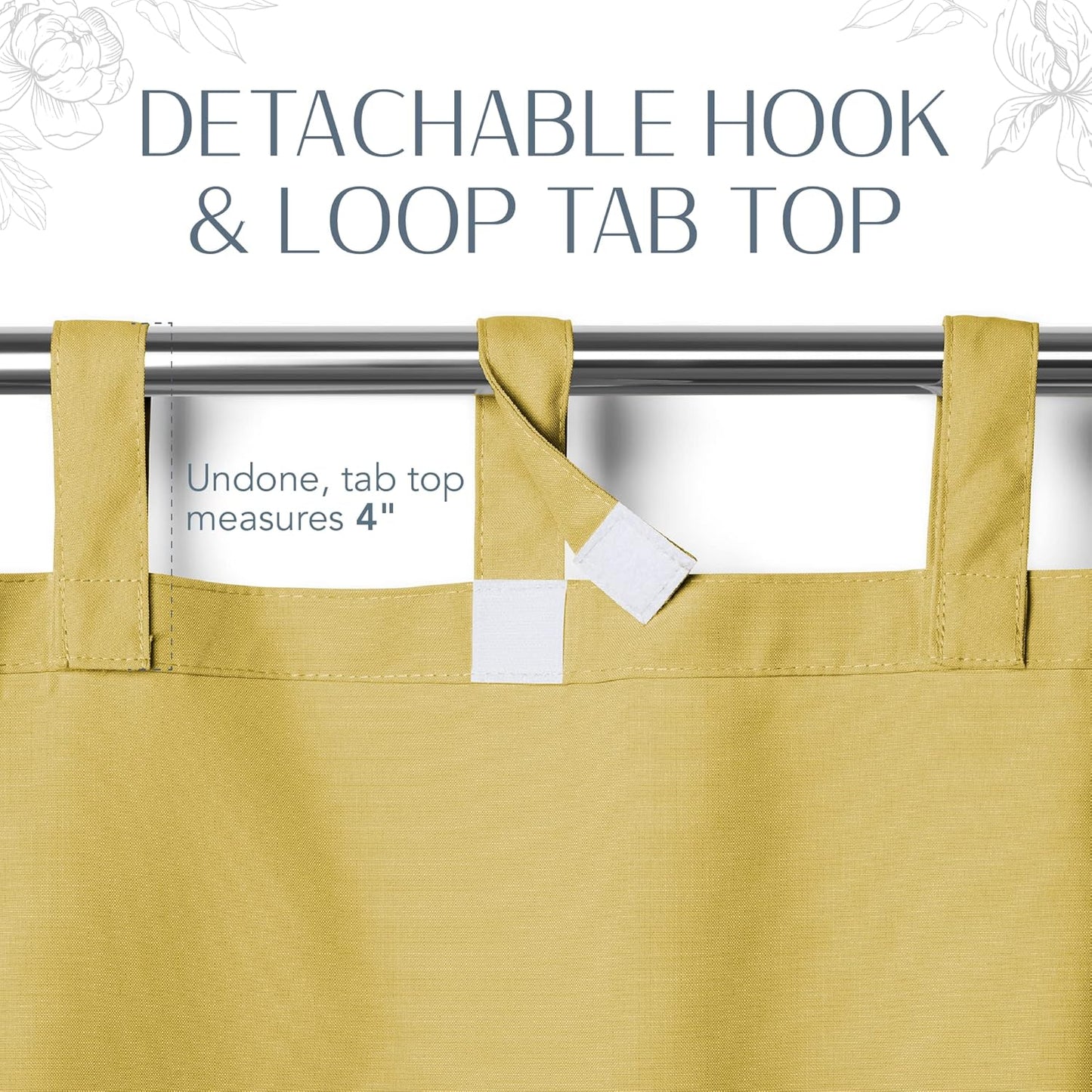 Elrene Home Fashions Matine Weatherproof Tab-Top Curtain Panel - Solid Color, Indoor/Outdoor, 52”W x 84”L, Yellow