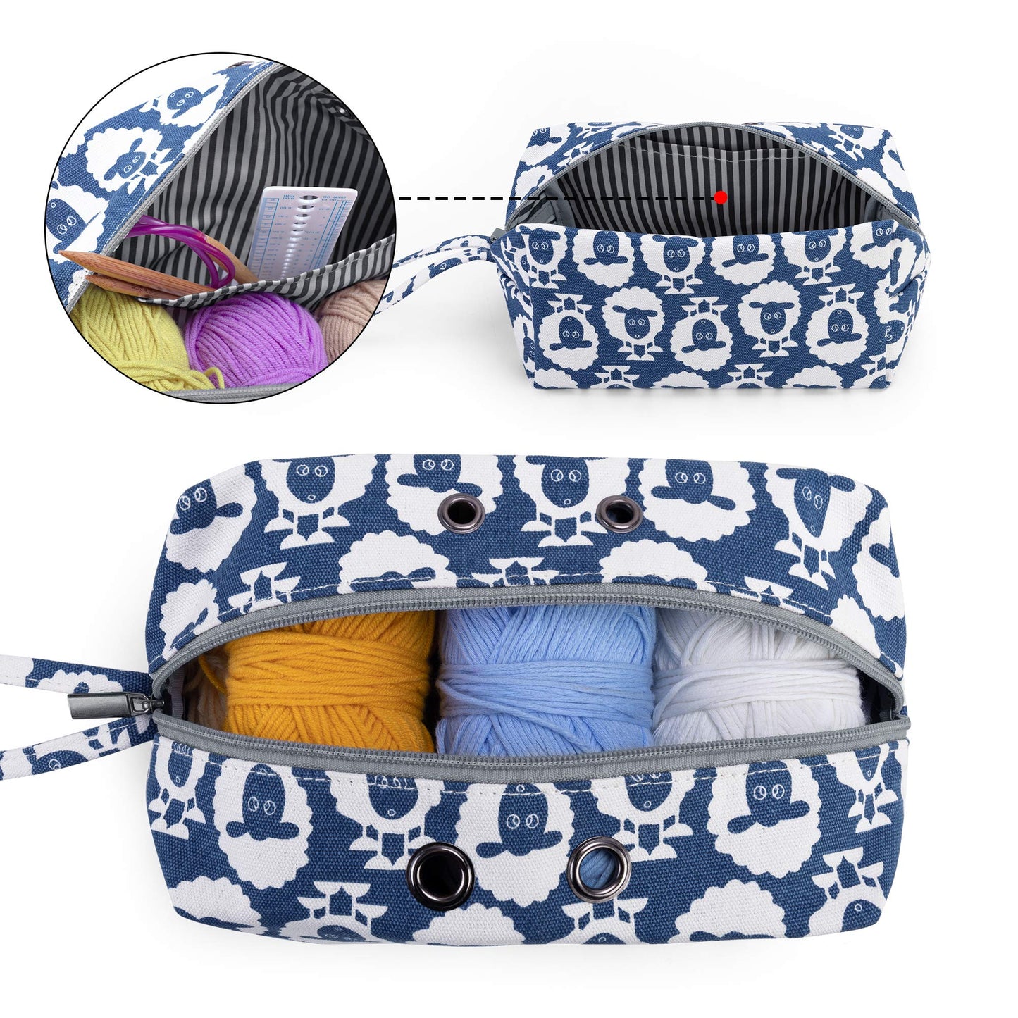 LUXJA Small Yarn Storage Bag, Portable Knitting Bag for Yarn Skeins, Crochet Hooks, Knitting Needles (up to 8 Inches) and Other Small Accessories (Sheep)