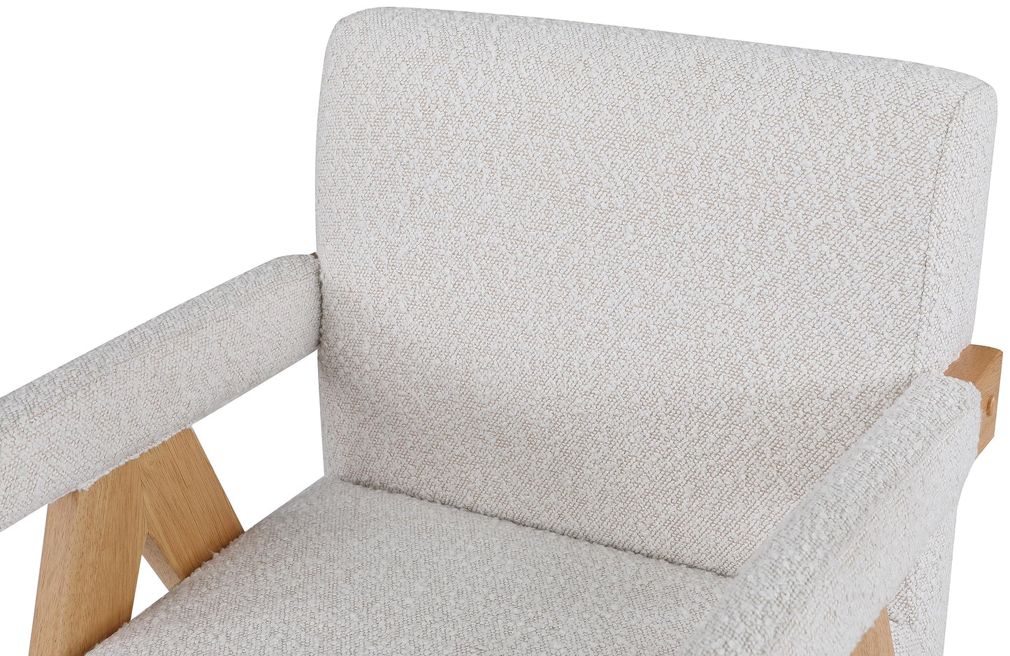 Meridian Furniture 480Cream Woodloch Collection Mid-Century Modern Boucle Fabric Upholstered Accent Chair with Rich Cream Boucle Fabric, Natural Finish Solid Wood, 24.5" W x 23.5" D x 32" H, Cream