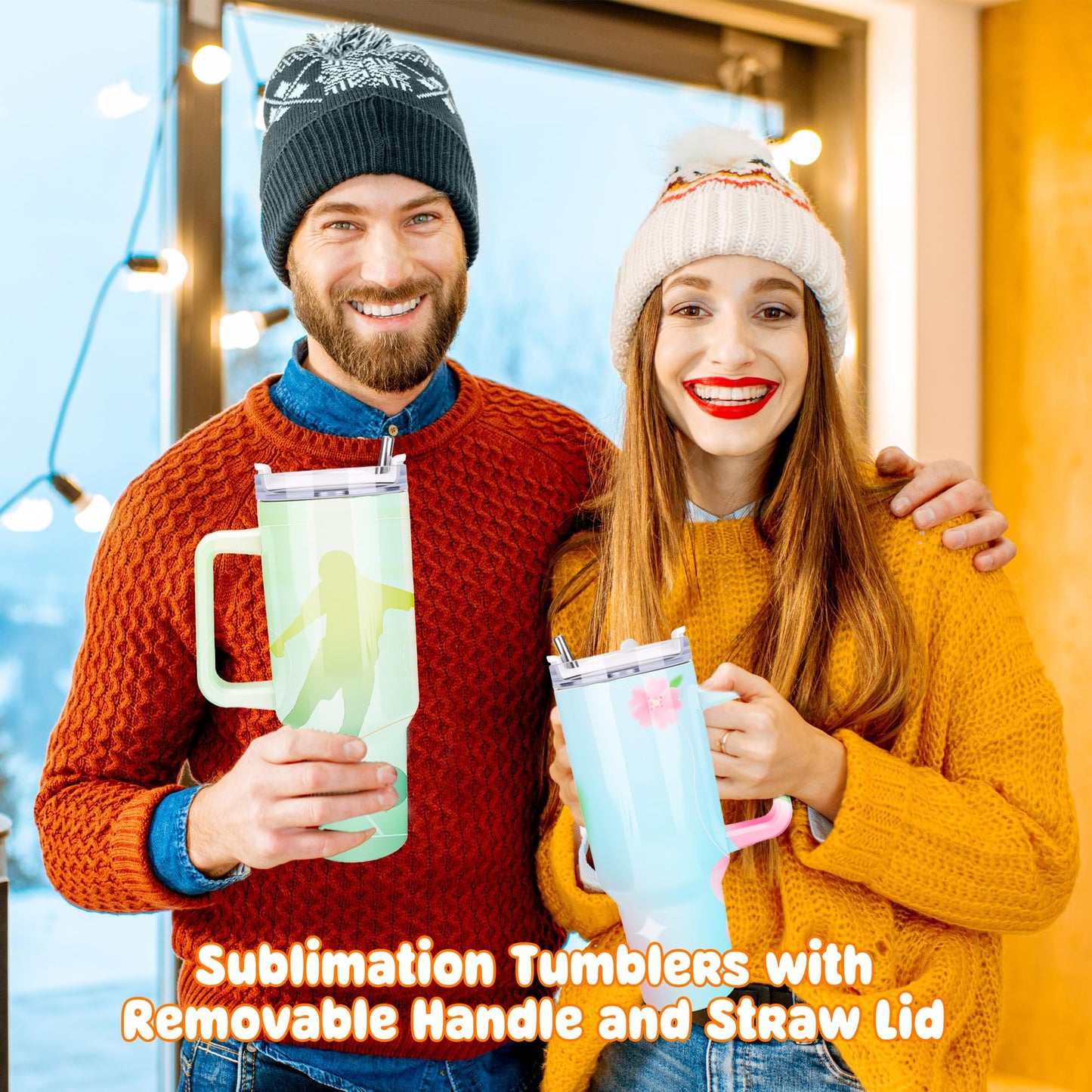 Fallhork 3 Pack 40 oz Sublimation Tumblers with Handle and Straw Lid Stainless Steel Blanks White Large Tumblers Coffee Cup for DIY Craft Heat Press Print