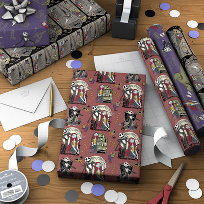 Hallmark Nightmare Before Christmas Wrapping Paper Mini Rolls, 3-Pack (Jack Skellington, Sally, Zero on Pink, Purple, Black) for Birthdays, Valentine's Day, Halloween, Any Occasion - 45 Sq. Ft. Total